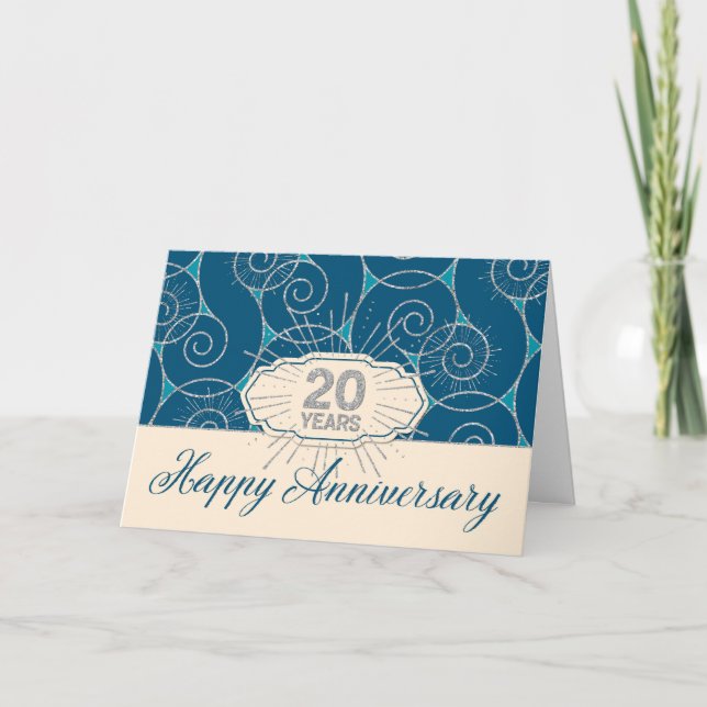 Employee Anniversary 20 Years - Blue Swirls Card (Front)