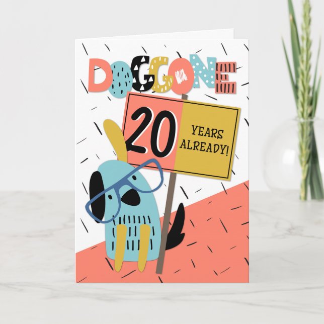 Employee Anniversary 20 Years Comic Dog Card (Front)