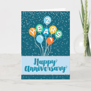 Employee Anniversary 2 Years - Balloons Confetti Card