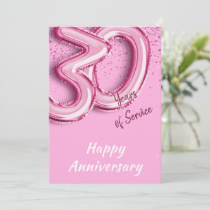 Employee Anniversary 30 Years Pink Balloon Card