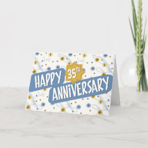 Employee Anniversary 35 Years Blue White Pattern Card