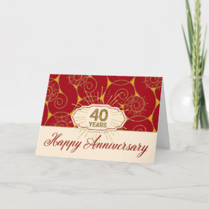 Employee Anniversary 40 Years - Red Swirls Card