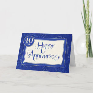 Employee Anniversary 40 Years - Text Swirls Blue Card