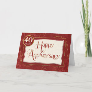 Employee Anniversary 40 Years - Text Swirls Damask Card