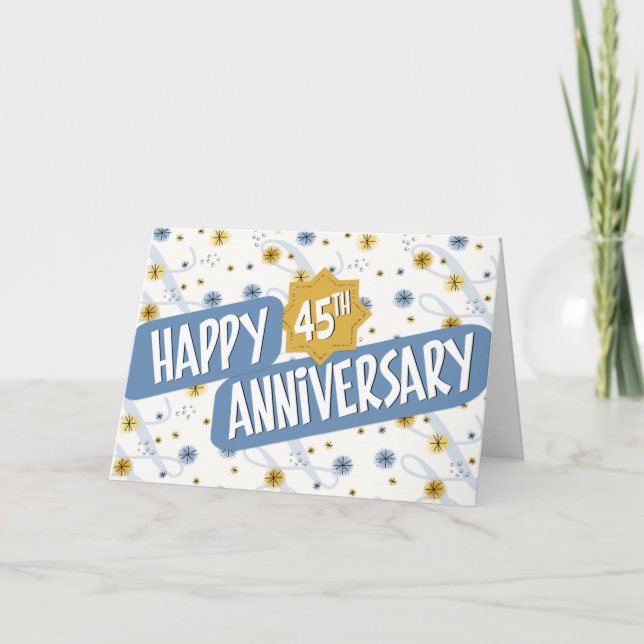 Employee Anniversary 45 Years Blue White Pattern Card (Front)