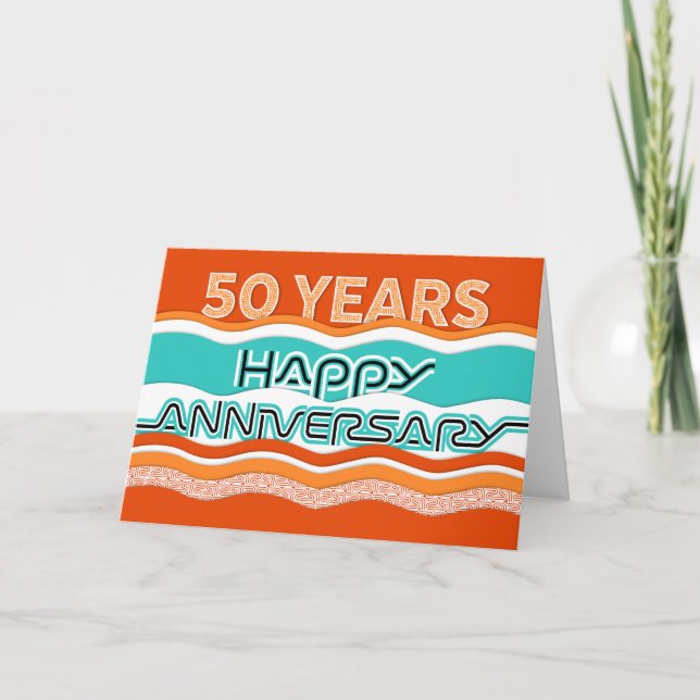 Employee Anniversary 50 Years Colourful Waves Card (Front)