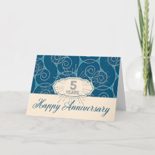Employee Anniversary 5 Years - Blue Swirls Card