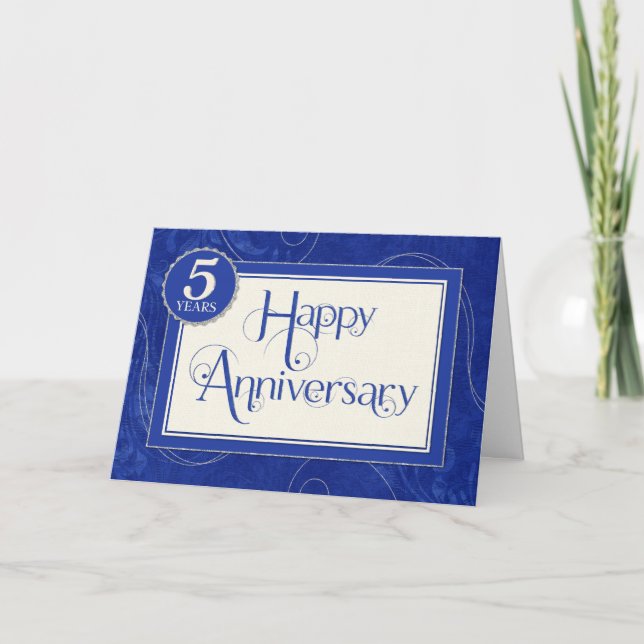 Employee Anniversary 5 Years - Text Swirls Blue Card (Front)