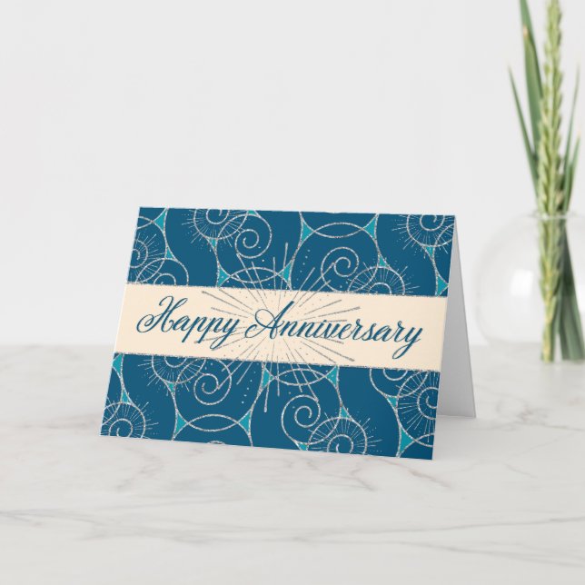 Employee Anniversary - Blue Swirls Card (Front)