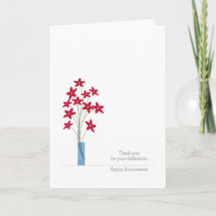 Employee Anniversary Cards, Cute Red Flowers Thank You Card