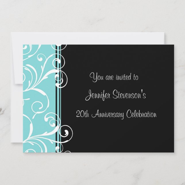 Employee Anniversary Party Invitations Teal Black (Front)