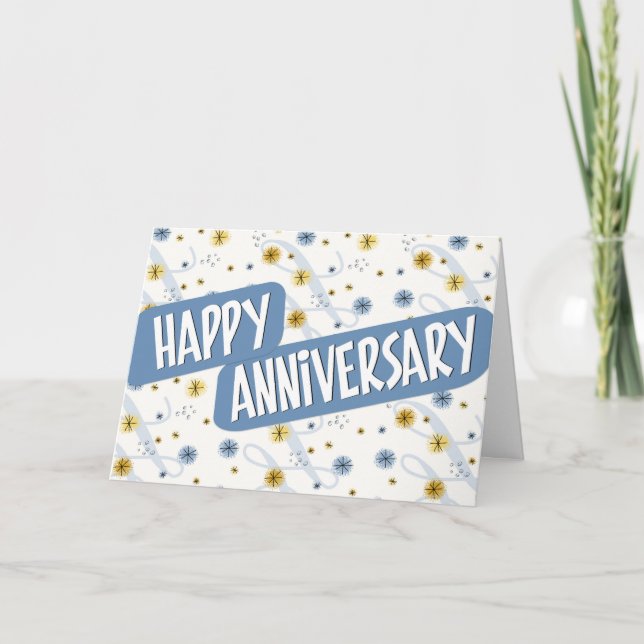 Employee Anniversary - Pattern in Blue and White Card (Front)