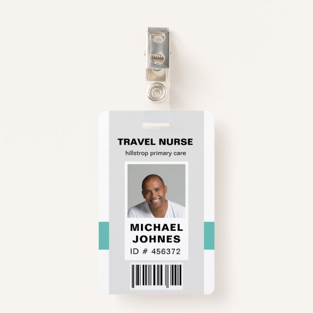 employee bar code photo name tag ID badge (Front with Clip)