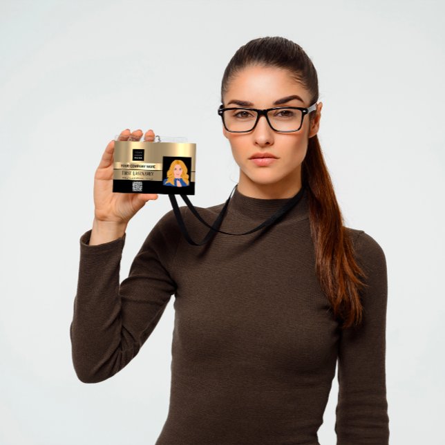 Employee Barcode Logo Name Scanner Black Gold Lux ID Badge (Employee Barcode Logo Name Scanner Black Gold Lux Badge)