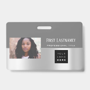 Employee Barcode Logo Name Scanner  Grey Black ID Badge