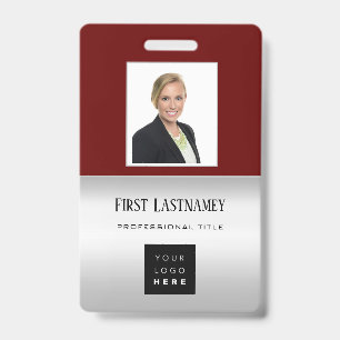 Employee Barcode Logo Name Scanner Grey Burgundy ID Badge