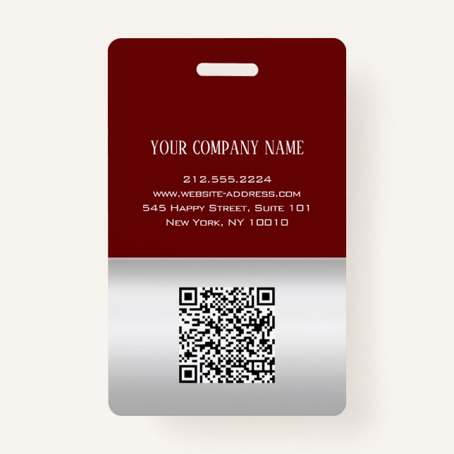 Employee Barcode Logo Name Scanner Grey Burgundy ID Badge (Back)