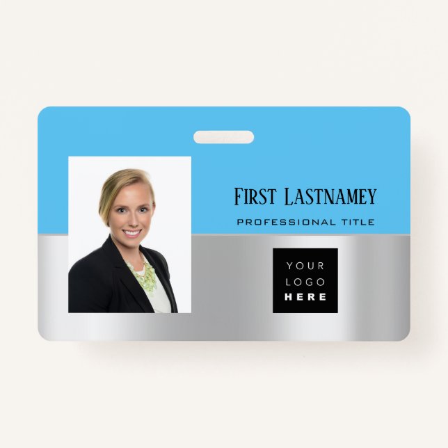 Employee Barcode Logo Name Scanner Grey Ocean ID Badge (Front)