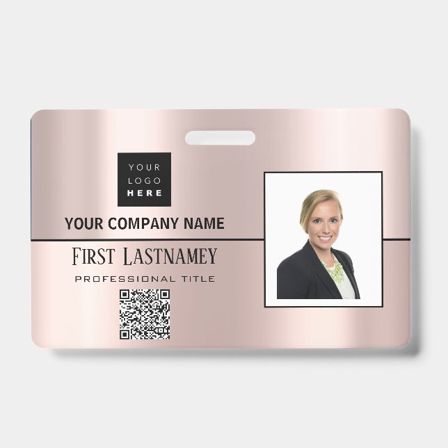Employee Barcode Logo Name Scanner Grey Rose Verti ID Badge (Front)