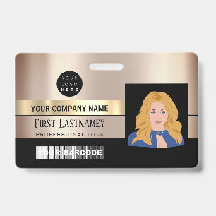 Employee Barcode Logo Name Scanner Rose Gold VIP ID Badge