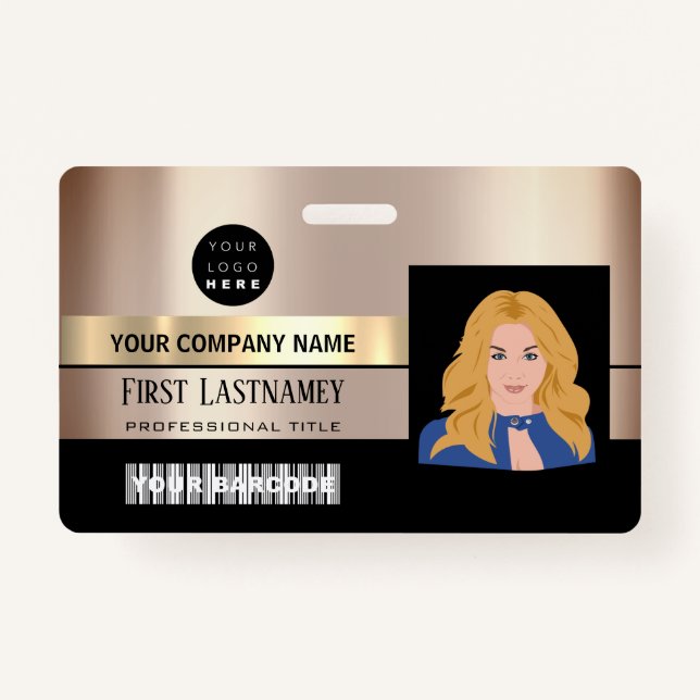 Employee Barcode Logo Name Scanner Rose Gold VIP ID Badge (Front)