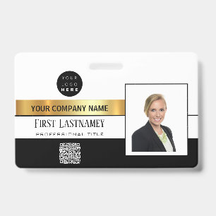 Employee Barcode Logo Name Scanner Stripe Gold ID Badge