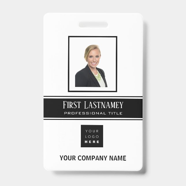 Employee Barcode Logo Name Scanner White Vertical ID Badge (Front)