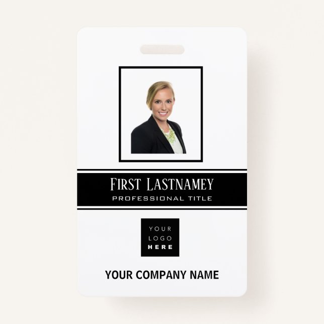 Employee Barcode Logo Name Scanner White Vertical ID Badge (Front)