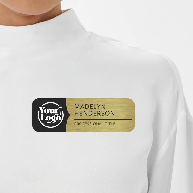 Employee Black Metallic Gold Logo Magnetic Name Tag (Creator Uploaded)