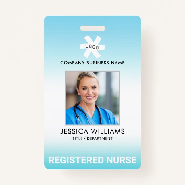Employee Blue Gradient Editable Occupation Photo ID Badge (Front)