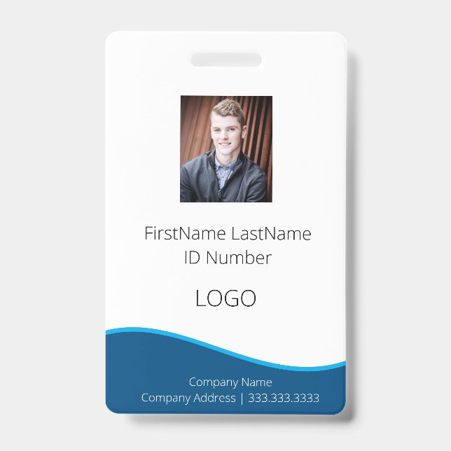 Employee Blue Professional ID Badge with Barcode (Front)