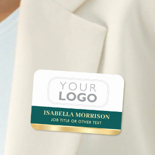 Employee Business Company Logo ID Green Gold Name Tag