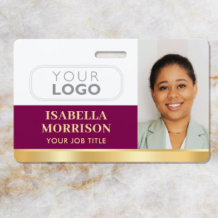 Employee Business Custom ID Logo QR Plum Gold ID Badge