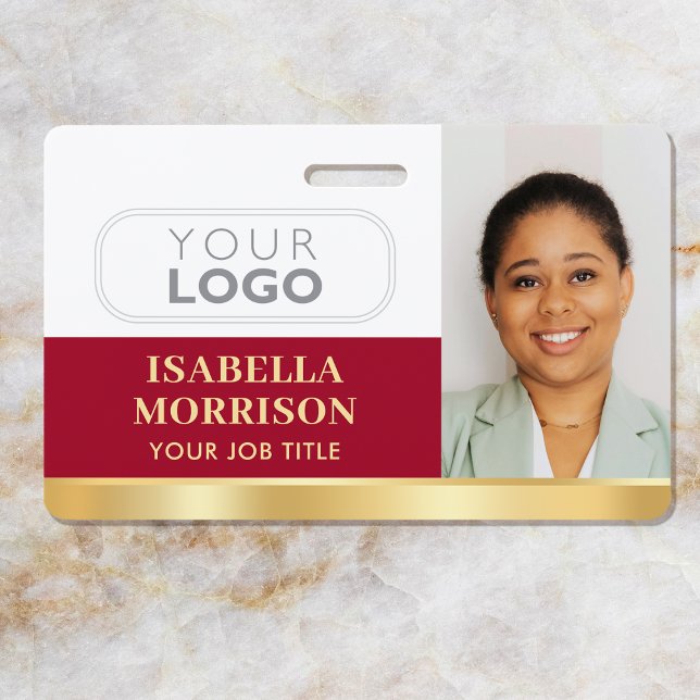 Employee Business Custom ID Logo QR Red Gold ID Badge (Creator Uploaded)