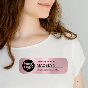 Employee Business Logo Hello Rose Gold Magnetic  Name Tag