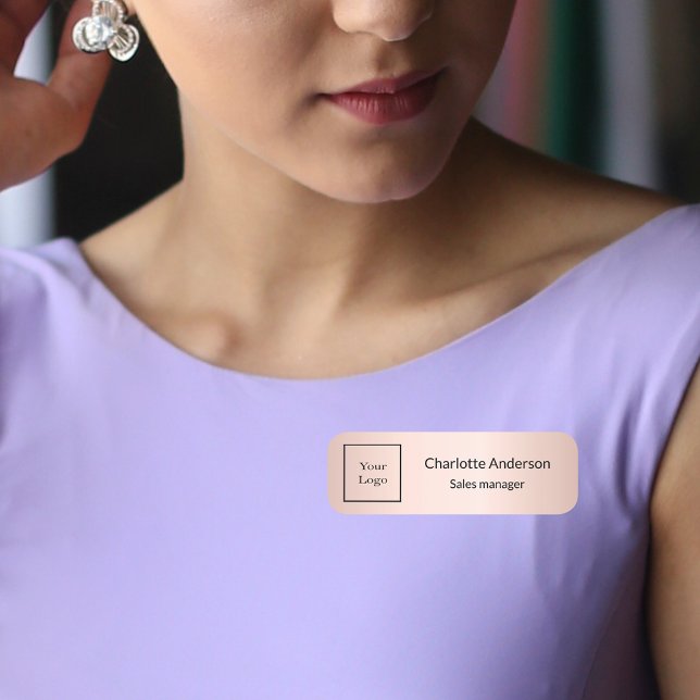 Employee business logo rose gold pink name tag (Creator Uploaded)