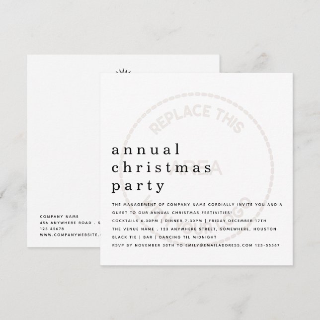 Employee Christmas Party Minimalist Logo Company Invitation (Front/Back)