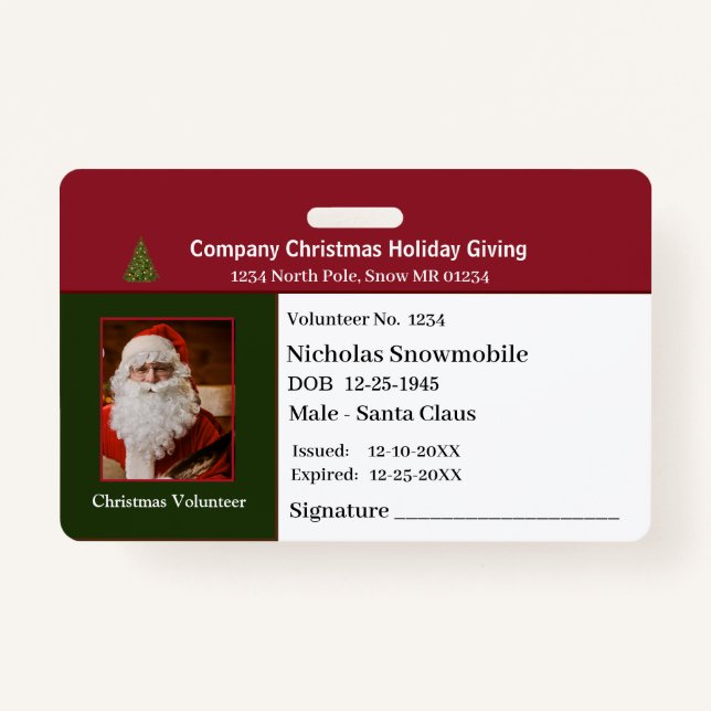 Employee Christmas Photo ID Identification Custom ID Badge (Front)