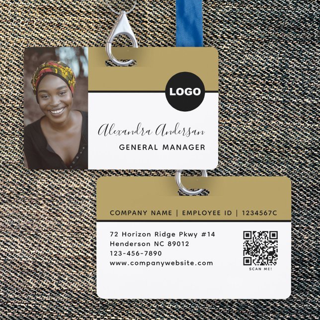 Employee Company ID Photo Logo QR Code Black Gold Badge (Employee Company ID Photo Logo QR Code Black Gold Badge)