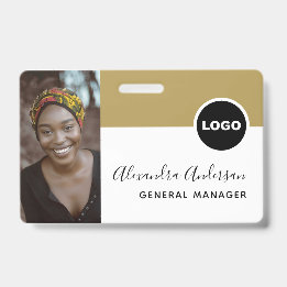 Employee Company ID Photo Logo QR Code Gold Black Badge