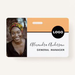 Employee Company ID Photo Logo QR Code Soft Orange ID Badge