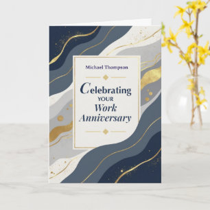 Employee Custom Name Work Anniversary Elegant Gold Card