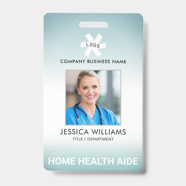 Employee Green Gradient Editable Occupation Photo ID Badge (Front)