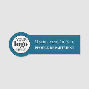 Employee Human Resources Logo Blue White Simple Name Tag