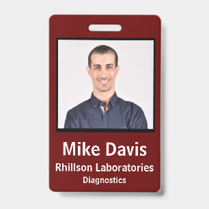 Employee ID Badge Burgundy Vertical Design