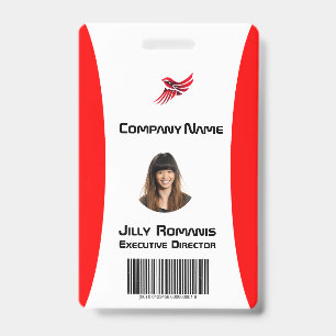 Employee ID Badge Modern Red Vertical Design