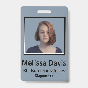 Employee ID Badge Pewter Blue Vertical Design