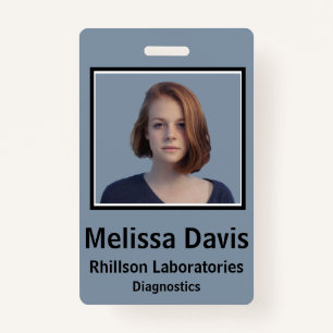Employee ID Badge Pewter Blue Vertical Design
