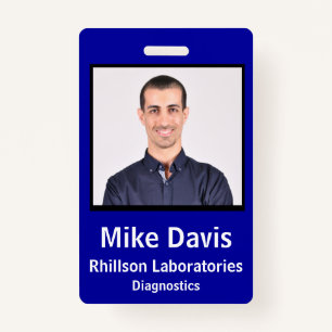 Employee ID Badge Royal Blue Vertical Design