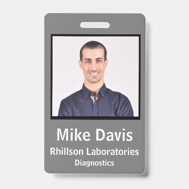 Employee ID Badge Stone Grey Vertical Design (Front)